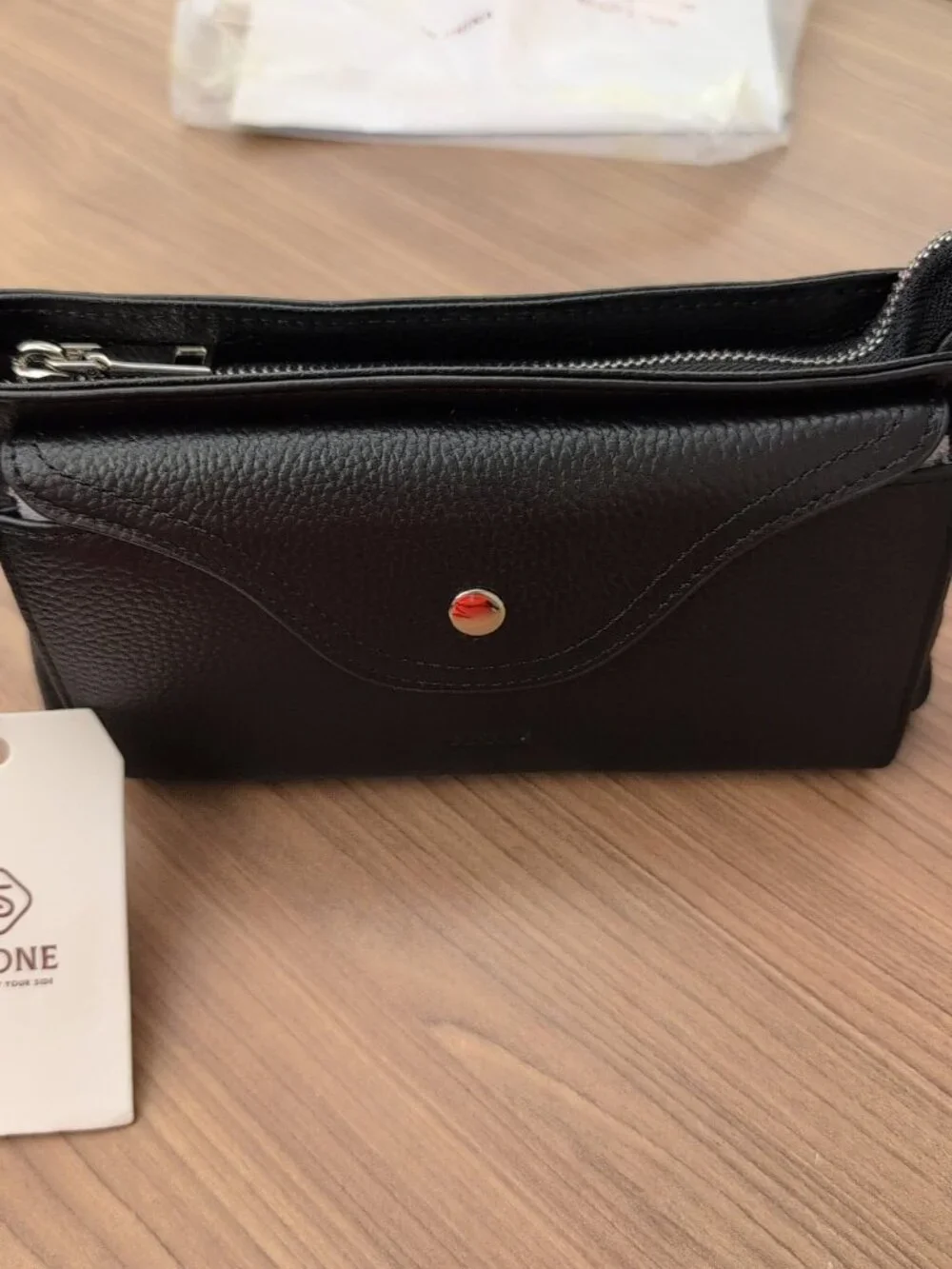 S-Zone Leather Crossbody Bag With Strap Designer Handbag Black‎ NWT